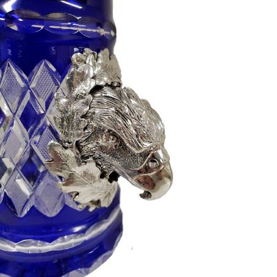 Blue Lord of Crystal Beer Stein with Flying Eagle Pewter Lid .5 L Image 3