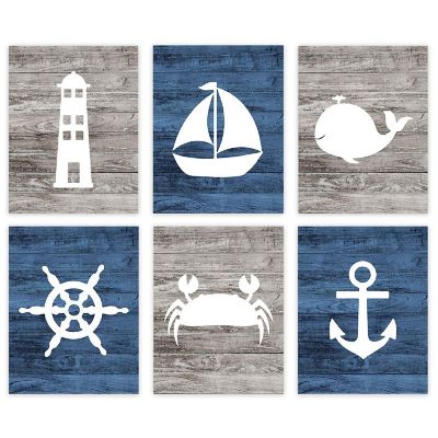 Blue Rustic Nautical Art 6Pk 8.5x11in Image 1