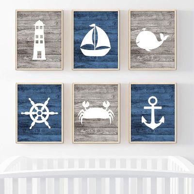 Blue Rustic Nautical Art 6Pk 8.5x11in Image 1