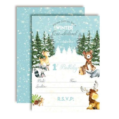 Blue Winter First Birthday Invitations 40pcs. by AmandaCreation Image 1