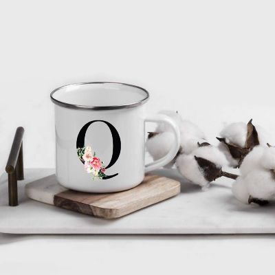 Blush Floral Monogram Q 11oz Camp Mug Image 1
