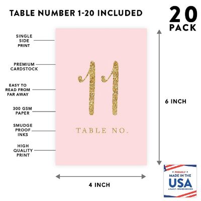 Blush Gold Glitter Table Numbers 1-20 Image 1