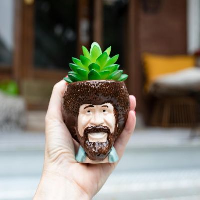 Bob Ross Mini Ceramic Planter with Artificial Succulent Plant Image 2