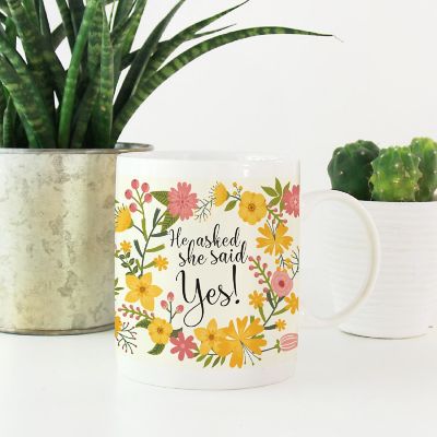 Boho Floral He Asked She Said Yes Mug Image 1