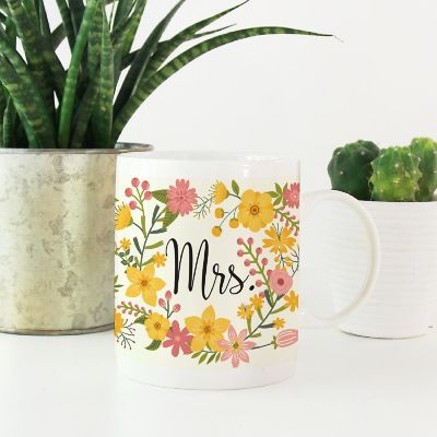 Boho Floral Mrs Ceramic Mug Image 1