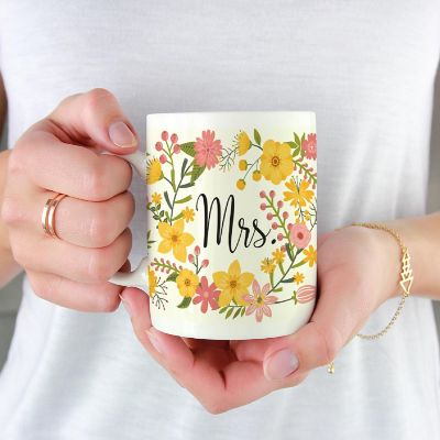 Boho Floral Mrs Ceramic Mug Image 1