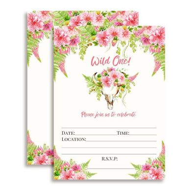 Boho Floral Wild One Invitations 40pc. by AmandaCreation Image 1