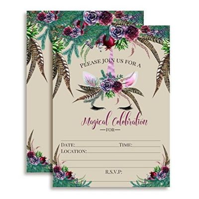 Boho Unicorn Invitations 40pcs. by AmandaCreation Image 1