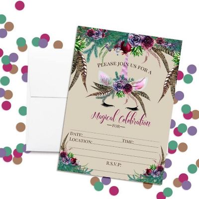 Boho Unicorn Invitations 40pcs. by AmandaCreation Image 2