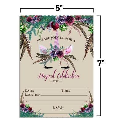 Boho Unicorn Invitations 40pcs. by AmandaCreation Image 3