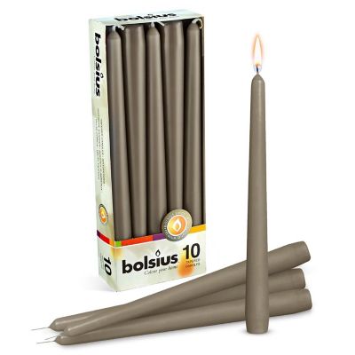 Bolsius 10" Colored Taper Candles Wedding Decorative Candles - Set Of 10 - Gray Image 1