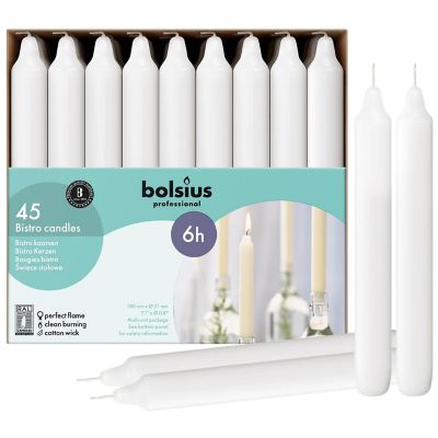 Bolsius 7" Household Taper Candles - White Home Decor Table Candles - 45 Pack Image 1