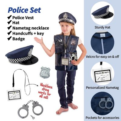 Born Toys Premium 16pcs Costume Dress up Set for Kids Ages 3-7 Fireman, Police Costume, and Doctor Image 2