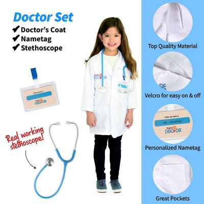 Born Toys Premium 16pcs Costume Dress up Set for Kids Ages 3-7 Fireman, Police Costume, and Doctor Image 3