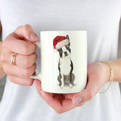 Boston Terrier Santa Hat Ceramic Mug Image 1