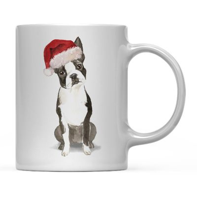 Boston Terrier Santa Hat Ceramic Mug Image 2