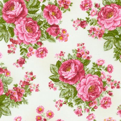 Bouquet of Roses Large Bouquets White Cotton Fabric by Robert Kaufman BTY Image 1