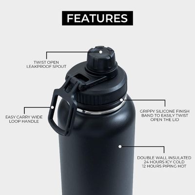 BOZ Bottles Stainless Steel Water Bottle XL - Matte Black (1 L / 32oz) Image 2