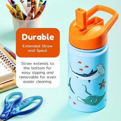 BOZ Kids Insulated Water Bottle with Straw Lid, Stainless Steel (Shark) Image 3
