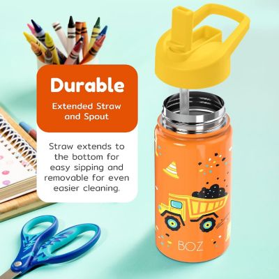 BOZ Kids Insulated Water Bottle with Straw Lid, Stainless Steel Vacuum Double Wall Water Cup, 14 oz (414ml)(Construction) Image 3