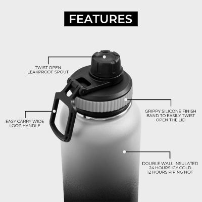 BOZ Stainless Steel Water Bottle - Vaccum Insulated Water Bottle 32 Oz - Gradient Black Waterbottle Image 1