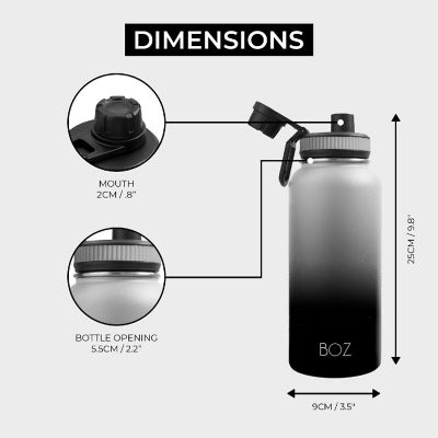 BOZ Stainless Steel Water Bottle - Vaccum Insulated Water Bottle 32 Oz - Gradient Black Waterbottle Image 2