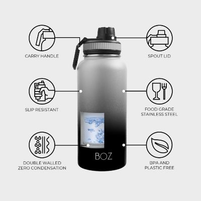BOZ Stainless Steel Water Bottle - Vaccum Insulated Water Bottle 32 Oz - Gradient Black Waterbottle Image 3