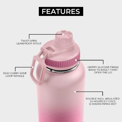 BOZ Stainless Steel Water Bottle - Vaccum Insulated Water Bottle 32 Oz - Gradient Pink Waterbottle Image 1