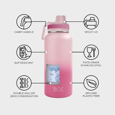 BOZ Stainless Steel Water Bottle - Vaccum Insulated Water Bottle 32 Oz - Gradient Pink Waterbottle Image 3