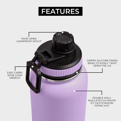 BOZ Stainless Steel Water Bottle XL (1 L / 32oz) Wide Mouth, Vacuum Double Wall Insulated (Lavender) Image 1