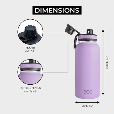 BOZ Stainless Steel Water Bottle XL (1 L / 32oz) Wide Mouth, Vacuum Double Wall Insulated (Lavender) Image 2
