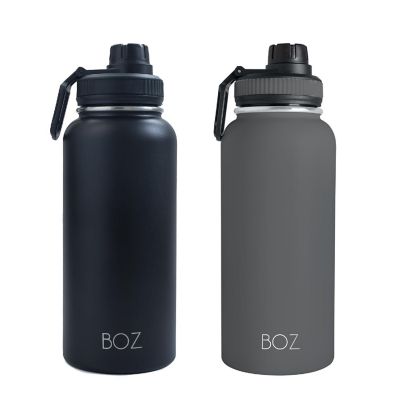 BOZ Stainless Steel Water Bottles 2 Pack Bundle - Grey + Black Vaccum Insulated Water Bottles 32 Oz Image 1