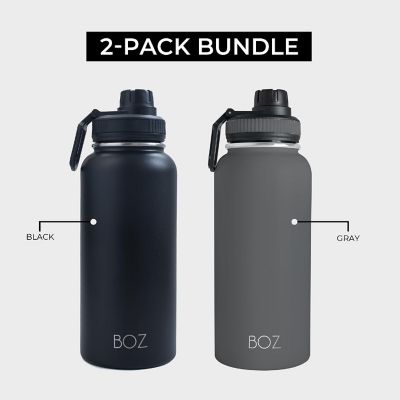 BOZ Stainless Steel Water Bottles 2 Pack Bundle - Grey + Black Vaccum Insulated Water Bottles 32 Oz Image 1