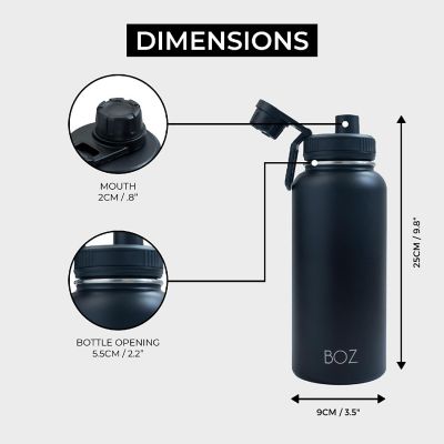 BOZ Stainless Steel Water Bottles 2 Pack Bundle - Grey + Black Vaccum Insulated Water Bottles 32 Oz Image 2