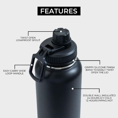 BOZ Stainless Steel Water Bottles 2 Pack Bundle - Grey + Black Vaccum Insulated Water Bottles 32 Oz Image 3