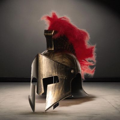Bronze Roman Gladiator Helmet with Feathers Adult Costume Accessory Image 2