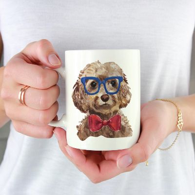 Brown Cockapoo Blue Glasses Bow Mug Image 1