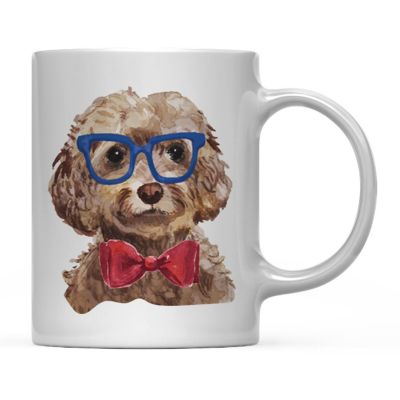 Brown Cockapoo Blue Glasses Bow Mug Image 2