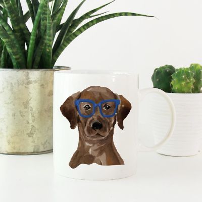Brown Lab Blue Glasses Ceramic Mug Image 1