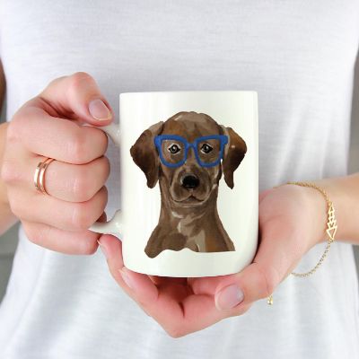 Brown Lab Blue Glasses Ceramic Mug Image 1