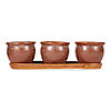 Brown Round Ceramic Small Planter (Set Of 3) Image 1