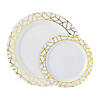 Bulk  100 Ct. Premium White Plastic Plates with Gold Geometric Trim Image 1