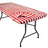 Bulk 12 Pc. 8 Ft. Red & White Striped Rectangle Fitted Plastic Tablecloths Image 1