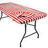 Bulk 12 Pc. 8 Ft. Red &amp; White Striped Rectangle Fitted Plastic Tablecloths Image 1