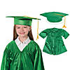 Bulk Elementary School Shiny Green Graduation Cap & Gown Sets for 12 Image 1