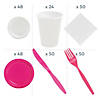 Bulk Hot Pink & White Disposable Tableware Kit for 48 Guests Image 1