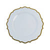 Bulk Premium White Plastic Dinner Plates with Ornate Gold Trim - 72 Pc. Image 1
