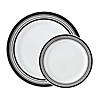 Bulk Premium White Plastic Plates with Black & White Trim - 100 Ct. Image 1