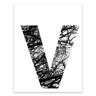 BW Tree Branches Letter V 8.5x11 Image 1