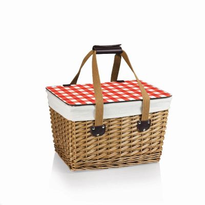 Canasta Wicker Basket - Beige Canvas with Red &amp; White Gingham Pattern Lid Image 1